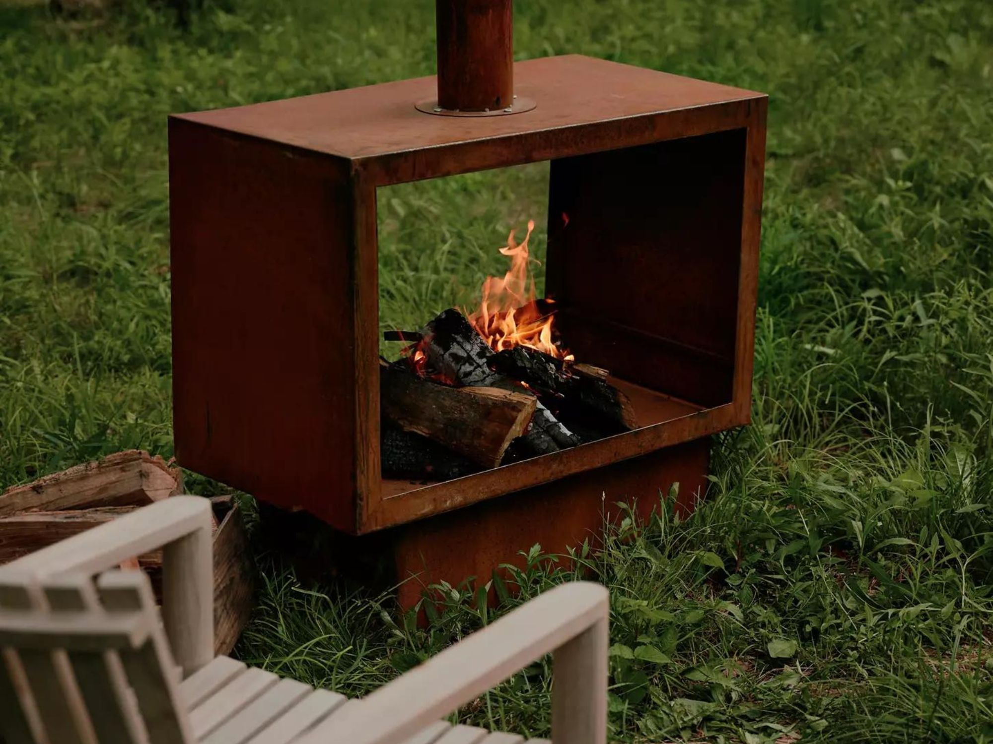 The Best Outdoor Fireplace Option: Terrain Weathering Steel Open-Air Chiminea