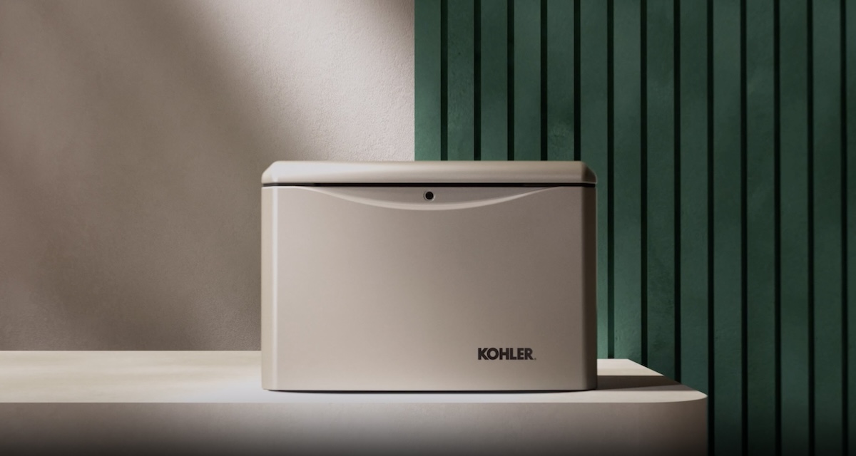 A Kohler standby whole-house generator in beige.