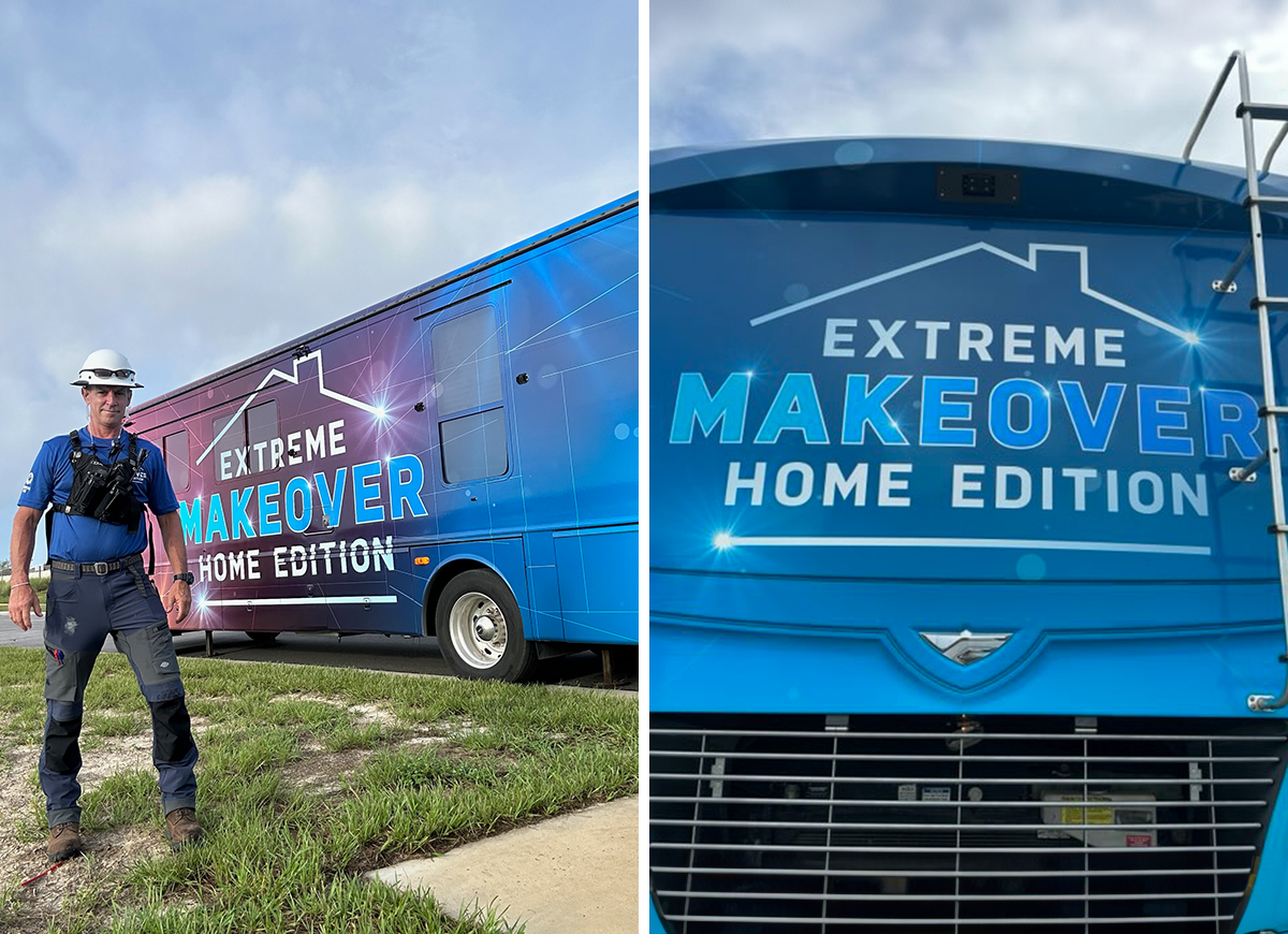 Project Manager with the Extreme Makeover bus.