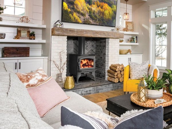 cozy living room with one of the wood stove brands options