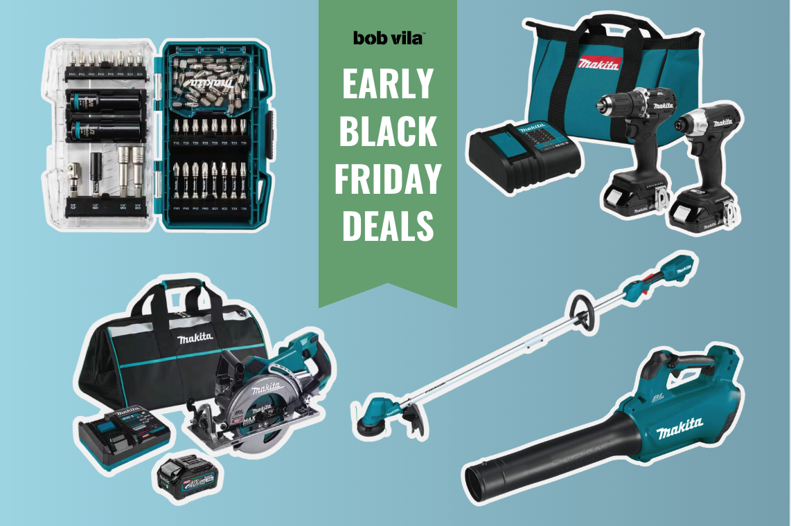 Early black friday makita tool deals on blue background