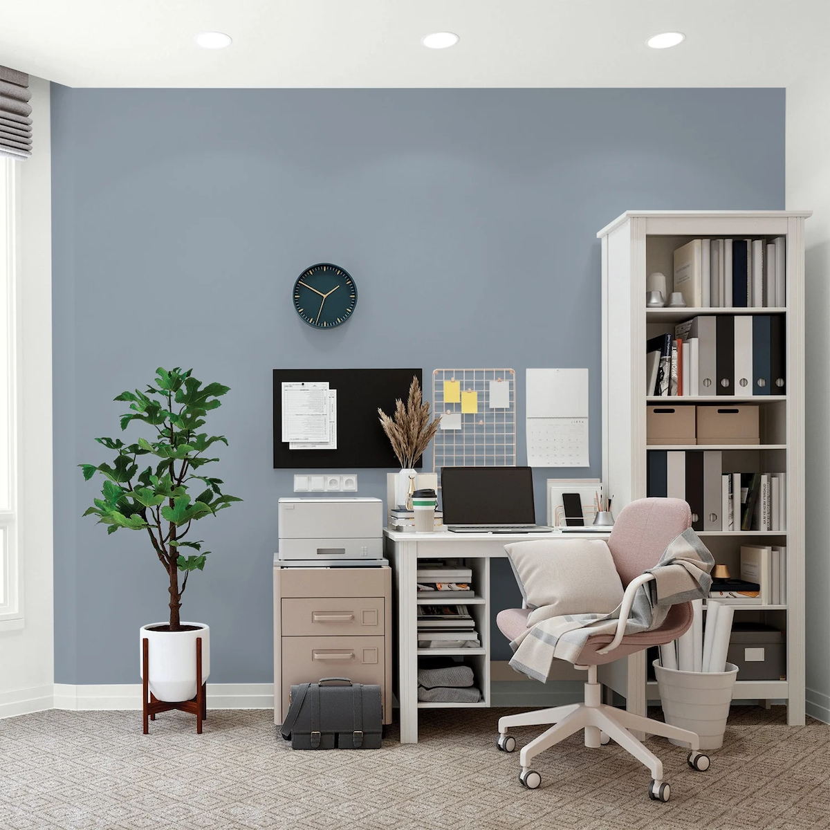 PPG Paints Quicksilver neutral paint color on office wall.