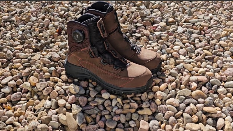 Pair of Red Wing Women's Apex Boots in bed of rocks