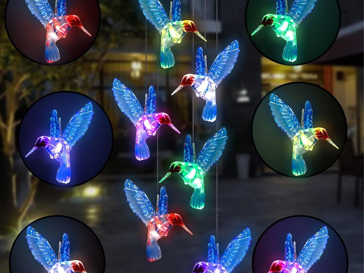 close-up from wind chime with birds 