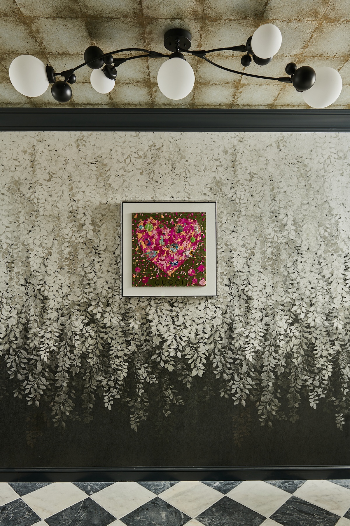 High-end traditional wallpaper installed in a home entryway.