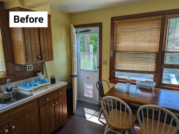 Before I began a "slow reno" of my kitchen, it was all oak cabinets, buttery yellow paint, and 70s vinyl flooring