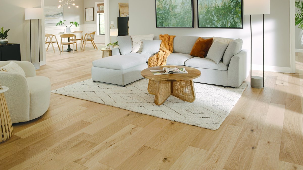 Natural white oak flooring in living area