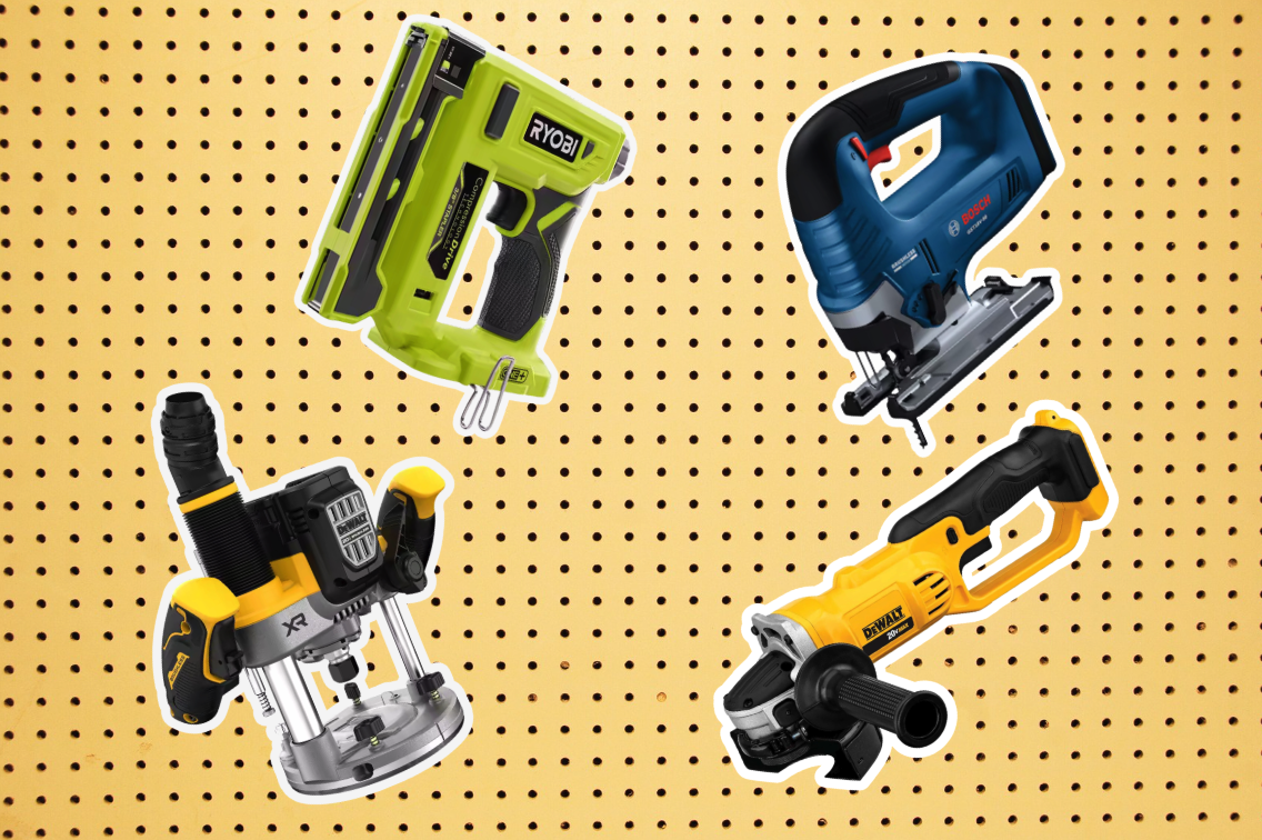 President's day Power tool deals on pegboard background