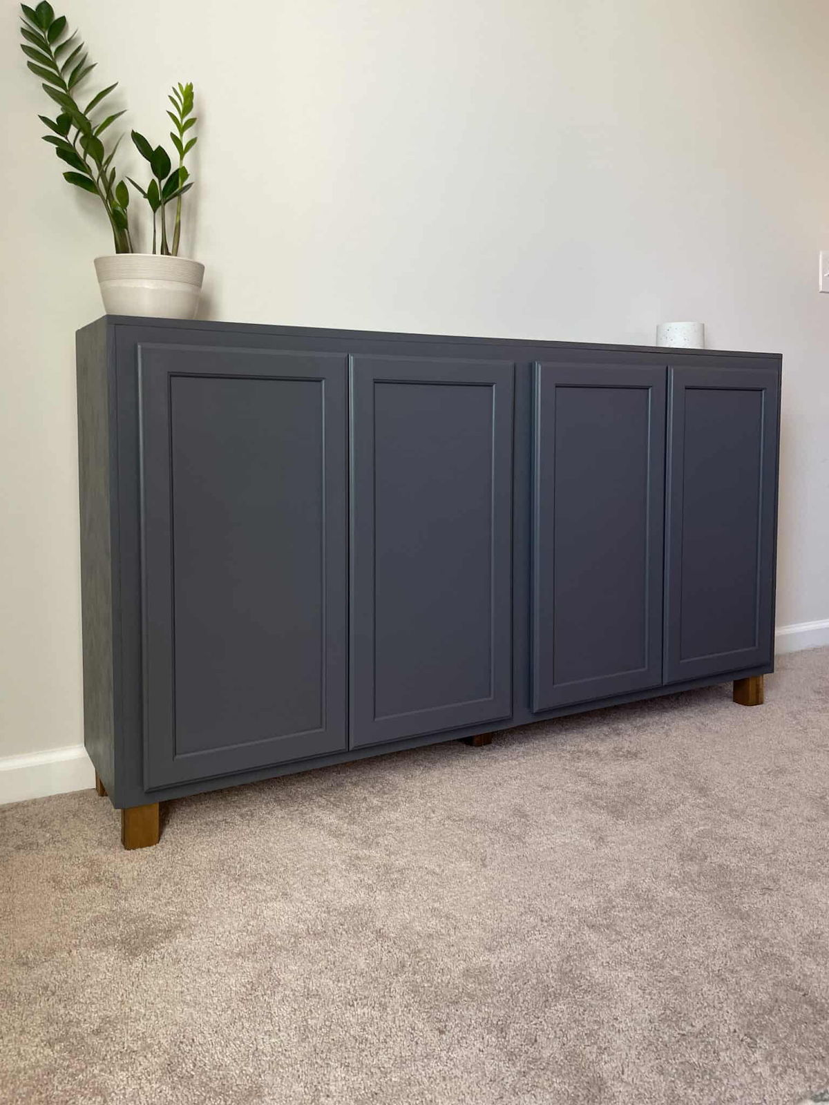 A classy sideboard made of stock cabinets.