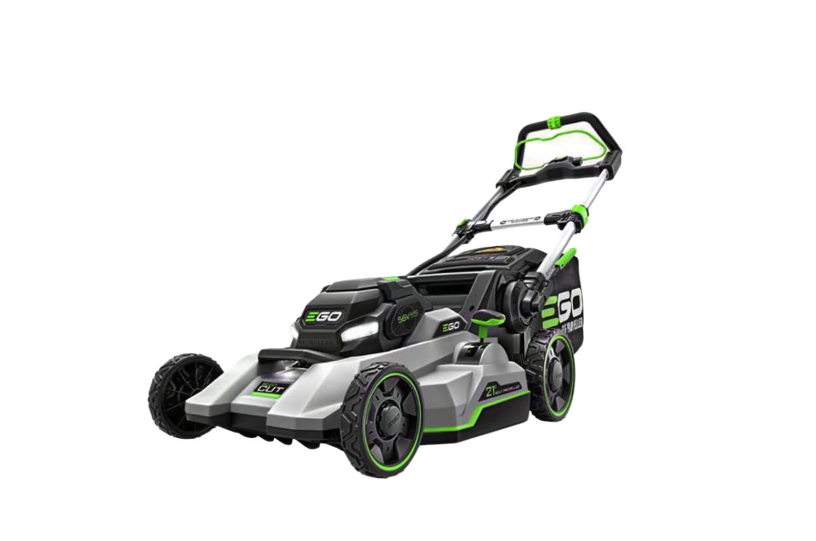 Ego lawn mower on white background