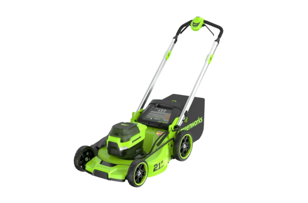 Greenworks lawn mower on white background