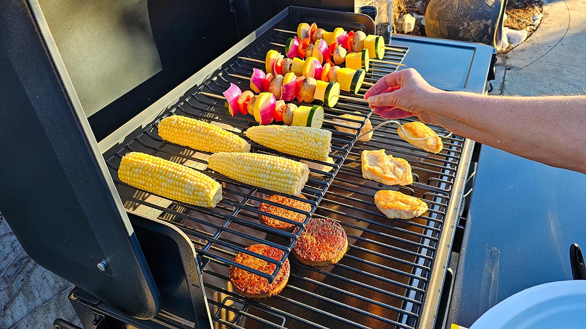 Traeger Review Grilling on both racks of the Traeger Woodridge